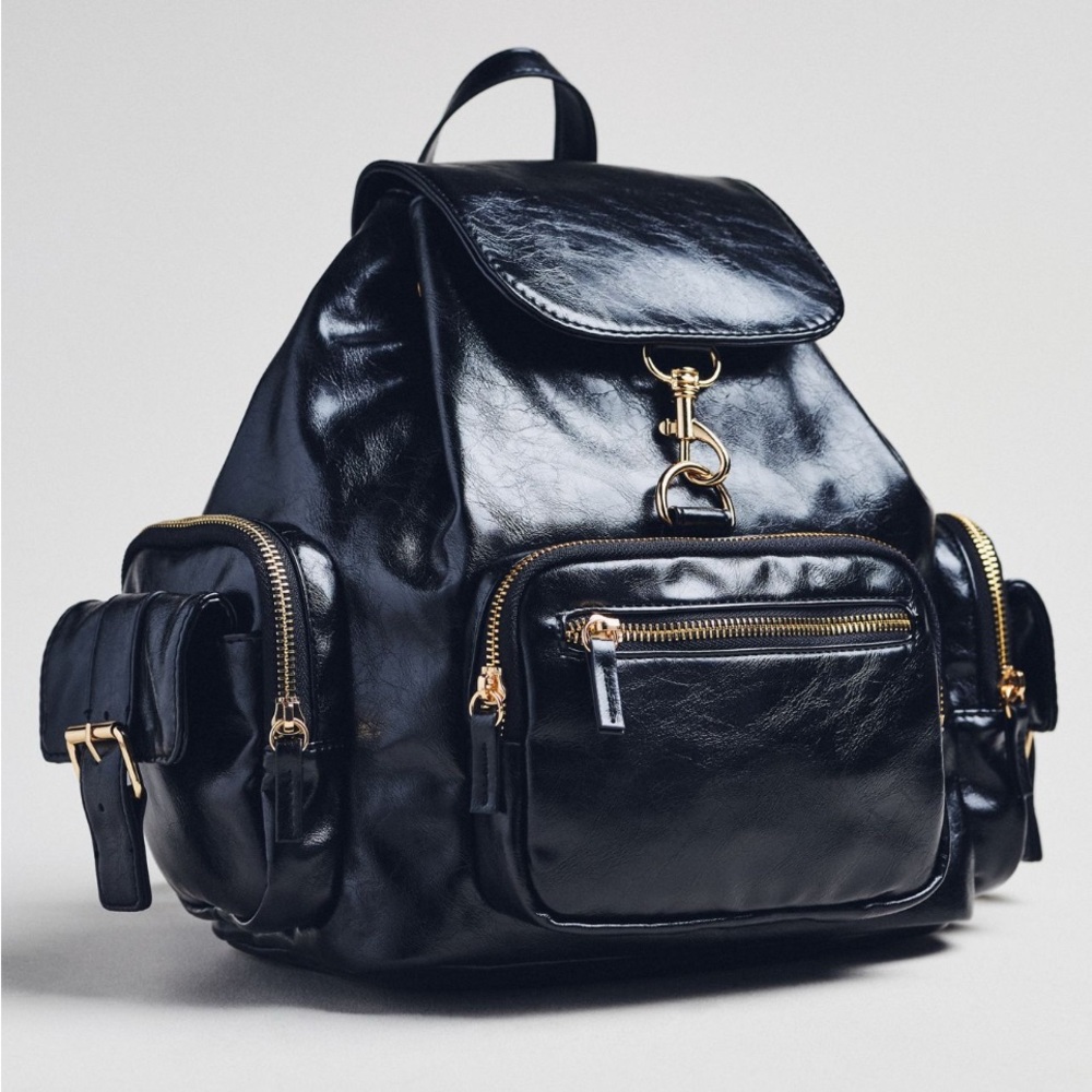 Anthropologie Faux Leather Backpack in Black NWT